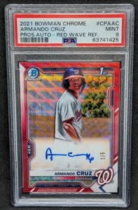 2021 Bowman Chrome Rookie ARMANDO CRUZ Red Wave Refractor AUTO RC 1/5 PSA 9 MINT - Picture 1 of 3