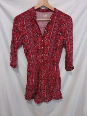 HOLLISTER Romper XS Red 3/4 Sleeve Paisley Print Festival - Image 1 of 4