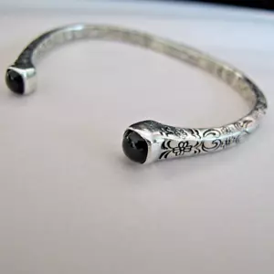 FUSION Sterling Silver 925 Onyx Cuff Bracelet Signed 6.5" 16.8g C686 - Picture 1 of 9