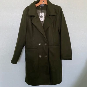 Bankeng Women’s Long Pea Coat Sz Large NWT, Hunter Green Mid-Long Lined - Picture 1 of 15