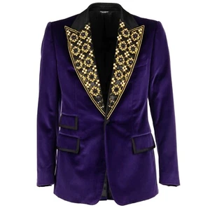 DOLCE & GABBANA Crystals Sequins Embroidery Tuxedo Blazer Purple Black 09758 - Picture 1 of 6