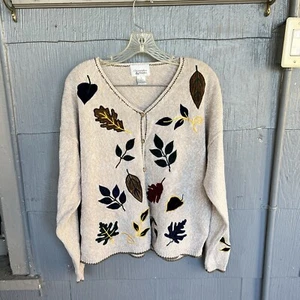 Christopher Banks Women’s XL Cardigan Sweater Button Embroidered Fall Leaves - Picture 1 of 4