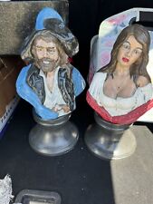 RARE Pedestaled Set! BOTH Holland Mold Pirate and Wench Hand-Painted chalk ware