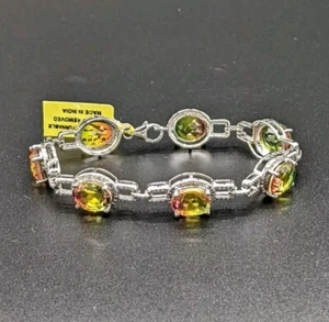 Chuck Clemency STS Sterling 925 Watermelon Tourmaline Man Made Tennis Bracelet - Picture 1 of 8