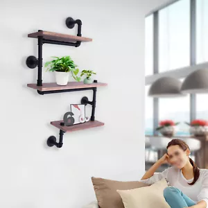 Estantería de pared industrial retro vintage estantería de madera estantería de almacenamiento 3 niveles - Imagen 1 de 10