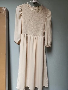 Roolee Smocked Cream Midi Dress S - Picture 1 of 4