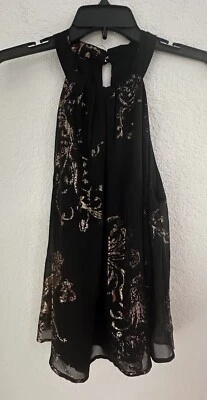 One Heart Clothing LA Womens Halter Top L Black Gold Glitter Witchy Goth Y2K Art - Image 1 of 4