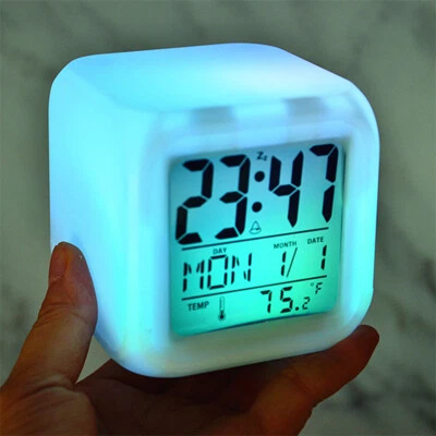 7-Colour Changing Digital Alarm Clock with LED Night Light – Bedside Room Décor - Image 1 of 4