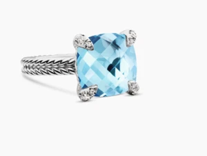 David Yurman Chatelaine Ring Sterlingsilber mit Blautopas und Diamanten 11 mm - Bild 1 von 10