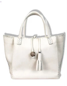 HENRY BEGEULIN Chalk White Pebble Grained Leather Tote Bag Gold Leather Lining - Picture 1 of 7