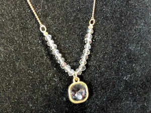 Vintage Smokey & Crystal Glass Lavaliere Pendant Necklace Rose Gold Neck Chain - Picture 1 of 12