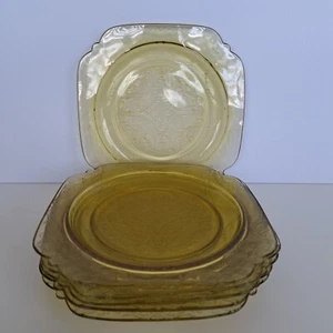 Set Of 6 Vintage Federal 1930's Yellow Depression Glass 9" Lunch Plates - Madrid - Picture 1 of 5