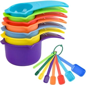 SPUVGVC Plastic Measuring Cups and Spoons Set,Dry Measuring cups Set with Spo... - Picture 1 of 8