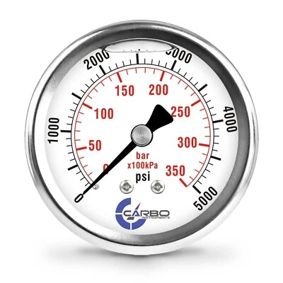 2-1/2" Pressure Gauge, Stainless Steel Case, Liquid Filled, Back Mnt 5000 PSI - Image 1 of 4