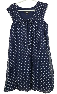BCX Girls Dress Size Large Navy White Polka Dot Sleeveless Bow Tie Flare Girly - Picture 1 of 8