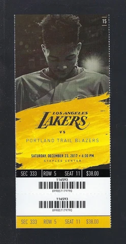 THOMAS BRYANT DEBUT - 2017 NBA BLAZERS @ LOS ANGELES LAKERS FULL TICKET - Dec 23 Cover
