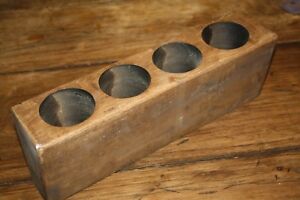 4 Hole Wooden Sugar Mold Wood Candle Holder Primitive