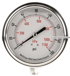 NEU! ALLZWECKMANOMETER, 0-160 PSI, GLYCERIN GEFÜLLT, EDELSTAHL 4CFK1 - Bild 1 von 1