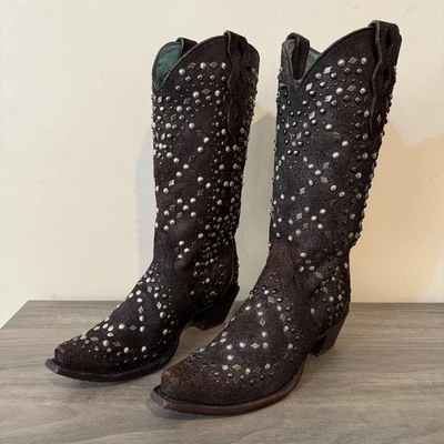 Nuevas BOTAS DE CUERO CORRAL COWGIRL Completas Tachonadas para mujer EE. UU. 7M DE COLECCIÓN Western ¡LEER!! Foto 1 de 4