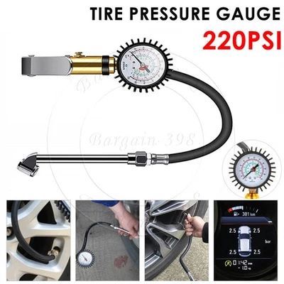 220PSI Tyre Inflator Truck Car Motorcycle Air Tire Pressure Gauge With Hose pump - image 1 of 4