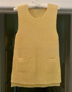 Vtg 70s 1970s Crochet Boho Hippie Butter Yellow Long Granny Vest-Pockets-MEDIUM - Picture 1 of 3