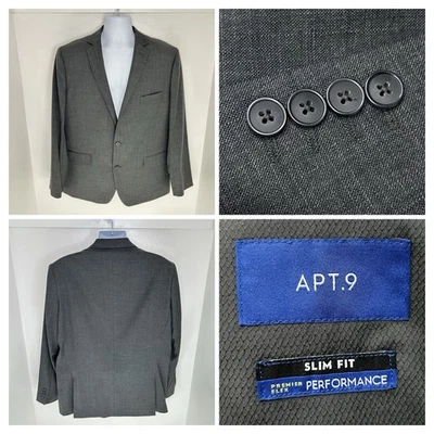 Apt 9 Premier Flex Performance 修身灰色 46R 运动外套西装外套职业 — 第 1/4 张图片