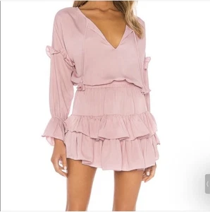 Misa Los Angeles Amalya Dress Blush Pink Ruffle Tiered Skirt Long Sleeve Sz S - Picture 1 of 15