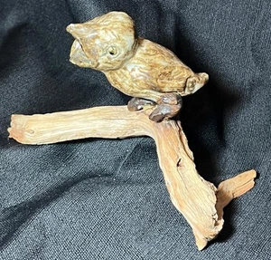 Old Vintage Art Pottery Bird Statue Signed Art Sculpture on a Wood Branch - Picture 1 of 15