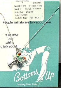 New -  Bottoms Up Sterling Silver Plated Necklace Cocktail Drinks Humor - Picture 1 of 6
