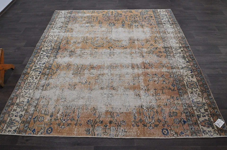 Oushak Turkish Vintage Rug 7x8 Kilim Rug Anatolian Handmade Boho Decor ORANGE - Image 1 of 4