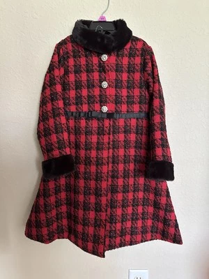 NEW! Blueberri Boulevard Red Party Dress With Plaid Coat For Girls Chris Dress - Image 1 of 4