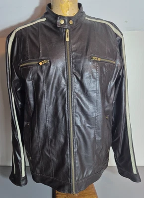 Distortion Custom Rags Mens Faux Leather Motorcycle Jacket XL Brown Striped - Image 1 of 4