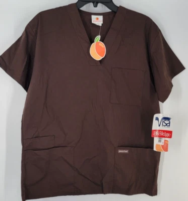 Peaches Uniforms Women's Small V-Neck Scrub Top Style 4256 Chocolate Brown NEW - Image 1 of 4