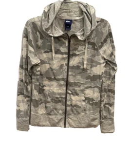 Nike Gray Camo Print Hooded Light Jacket Womens Small Casual Athleisure Full Zip - Picture 1 of 5