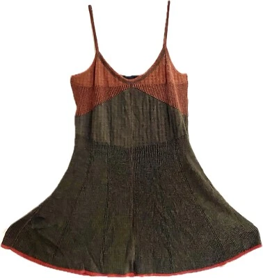 Vestido Marc Jacobs Pointelle Tejido Marrón y Óxido Acampanado Falda Correas de Espagueti PEQUEÑO Foto 1 de 4