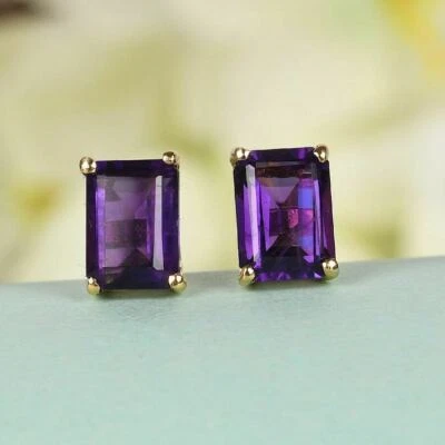 Pendiente de amatista africana talla esmeralda en plata de ley Foto 1 de 3