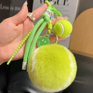 Joli vrai lapin/fourrure de rex tennis porte-clés pompon sac de balle voiture téléphone pendentif cadeaux - Photo 1/7