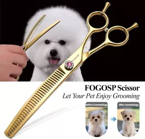 FOGOSP Thinning Chunker Shear Dog Grooming 7'' Professional Scissors 440C Gold - Picture 1 of 8