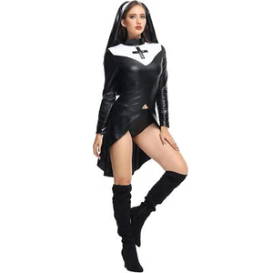 Cosplay Long-sleeved Nun Costumes PU Leather Uniform Halloween Dress Performance - Picture 1 of 11