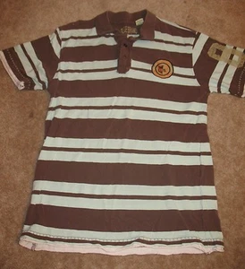 BLUE BRAND Boys' Large POLO SHIRT (brown/blue stripe) EUC - Picture 1 of 1