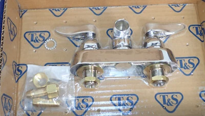 Grifo de mesa de trabajo T&S B-1115-LN montaje en pared 4" centros manijas de palanca menos boquilla Foto 1 de 4