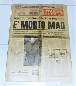 LA STAMPA SERA 9 settembre 1976 MORTE DI MAO TSE-TUNG Cina 9-9-1976 - Picture 1 of 1