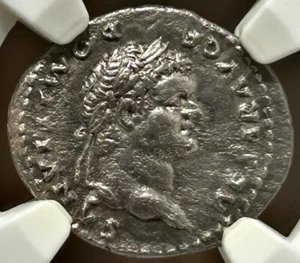 Domitian AR Denarius Domitian on Horseback AD 81-96 as Caesar NGC Ch XF - Picture 1 of 4