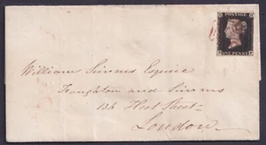 1840 1d schwarz Pl 6 DF 4m dunkelrot MX Manchester nach London FU Kat. 775,00 £ - Bild 1 von 3