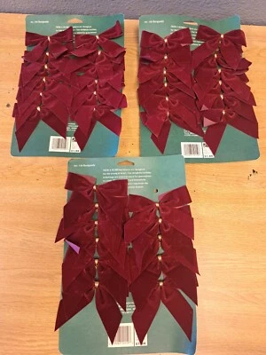 Vintage Holiday Time Velvet Ribbon 35 Count Holiday Christmas Bows Red. A1 - Image 1 of 4