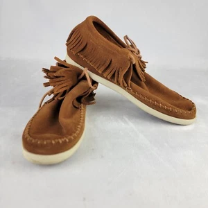 MINNETONKA MOKASSIN Bootie braun hellbraun Wildleder Leder Fransen Knöchel Mokassins 7 - Bild 1 von 8