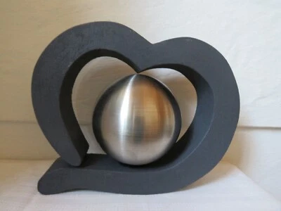 Tierurne Hunde Katze Urne 1-35 kg Herz Kugel Holz Beton Optik 1,7 L schwarz neu - Bild 1 von 4