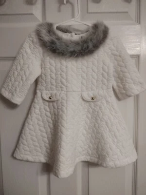 Vestido Janie & Jack Blanco Acolchado con Cuello de Piel Sintética Mangas Largas 12-18 Meses  Foto 1 de 4