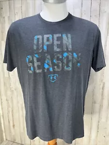Under Armour Men's Adult Sz L Tee Shirt Regular Loose Heatgear Open Season Gray - Picture 1 of 8