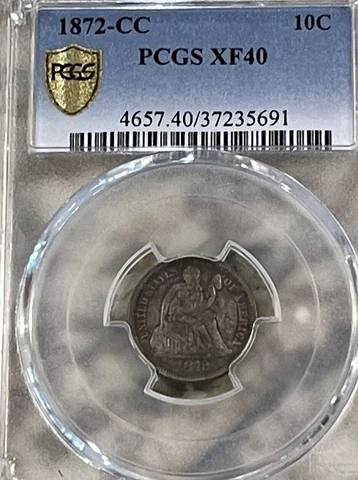 1872-CC 10c PCGS XF40 - Extremely Rare Carson City Dime - Liberty Seated Dime Cover
